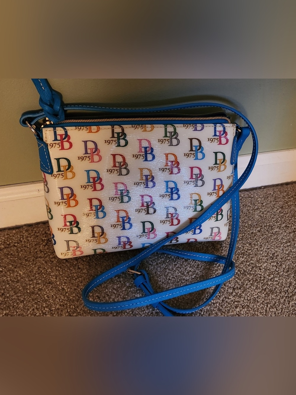 Dooney and Burke 1975 Signature Rainbow White Ginger Crossbody Purse - Picture 2 of 5